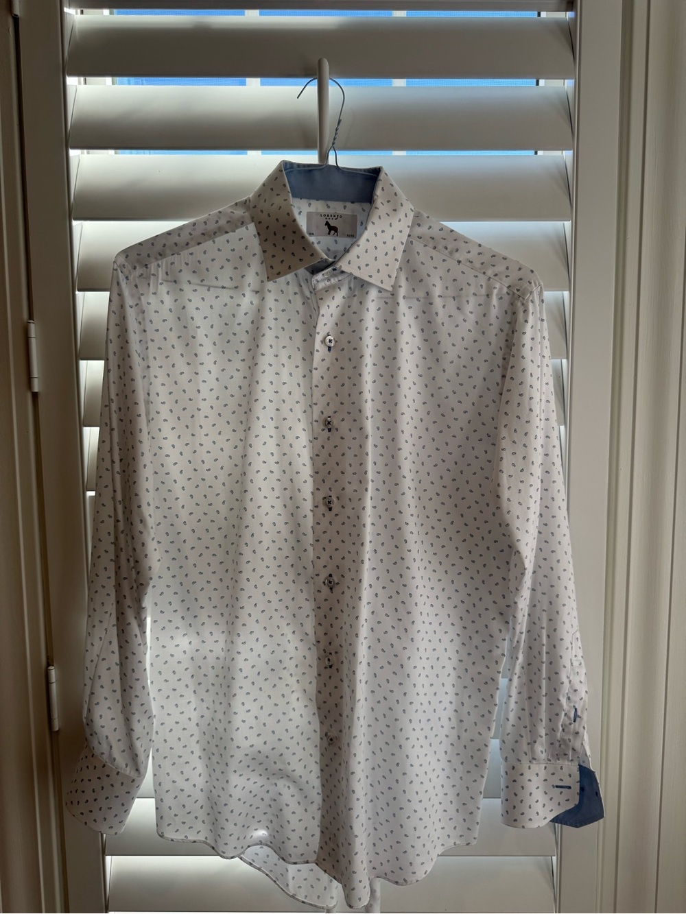 lorenzo White Dress Shirt with Navy Micro Pattern